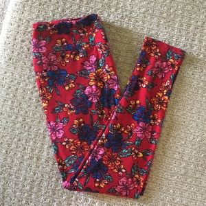 LuLaRoe TC Red Floral Leggings